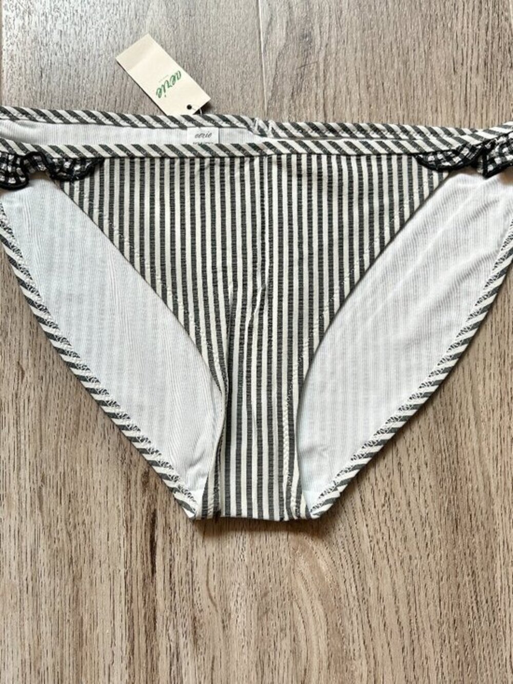 Aerie Seersucker Ruffle Bikini Bottom in True Black Size S NWT